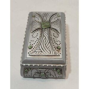 Vtg Spiritual Harvest "Lord Hear My Prayer" Box W/ Lid Silver Color Green Trim